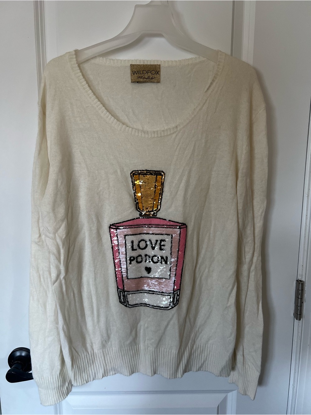 Wildfox Cream Sequin 'Love Potion' Perfume Sweater